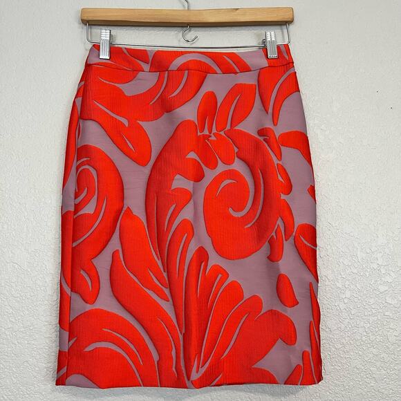 Ann Taylor Dresses & Skirts - Ann Taylor Orange Jacquard Abstract Fan Leaf Pencil Skirt Cottage Womens OP NWOT